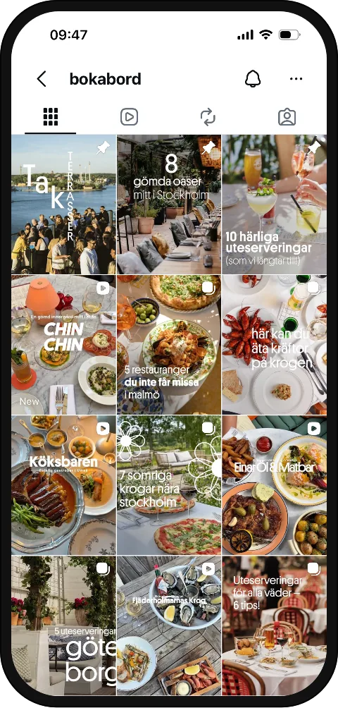 BokaBords Instagram-flöde visat i mobil
