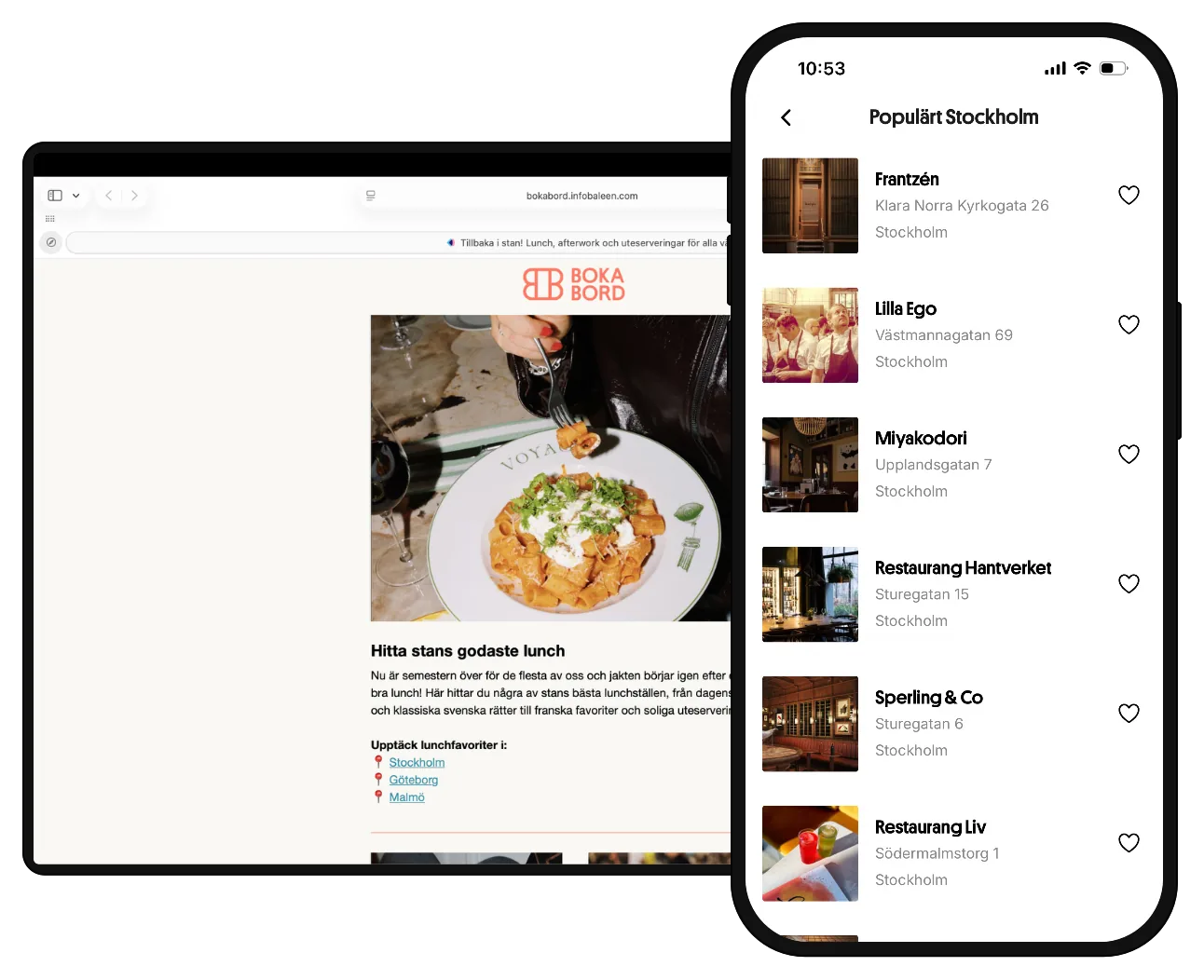 BokaBord-appen med populära restauranger i Stockholm och en guide på bokabord.se